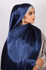 Royal Blue Marble Satin Hijab - Image 3