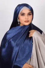 Royal Blue Marble Satin Hijab - Image 2