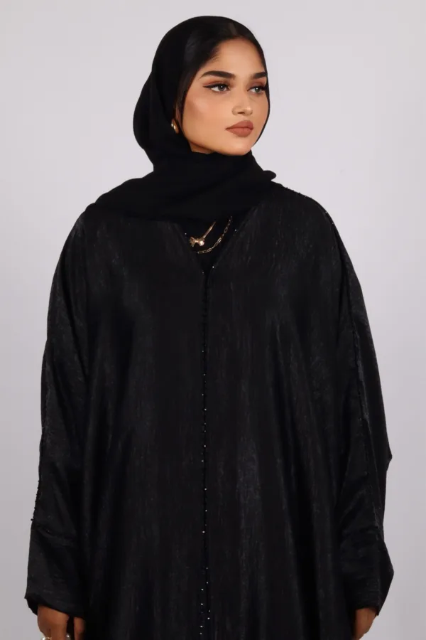 Nadira Luxury Kaftan Front Open with Black Diamond Trim - Kohl - Image 5
