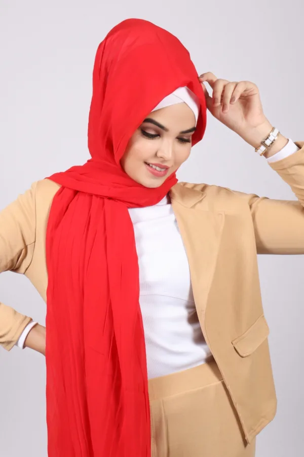 Fruity Red Chiffon Pleated Hijab - Image 2