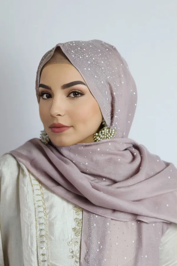 Mauve Toast Cotton Stone Drop Hijab - Image 3