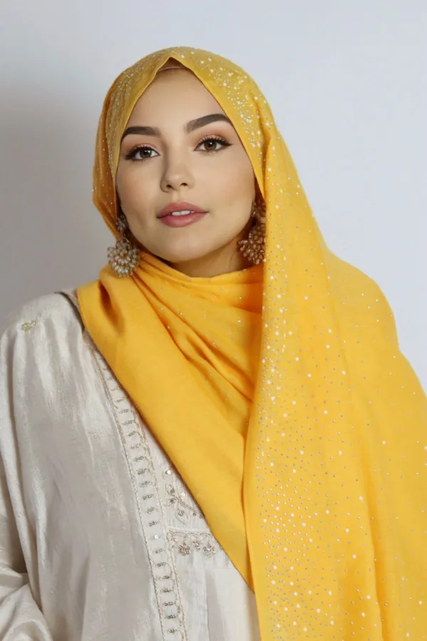 Yuzu Yellow Cotton Stone Drop Hijab - Image 2