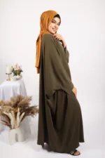 Parisa Kaftan Abaya with Zipper - Olive Green - Image 5