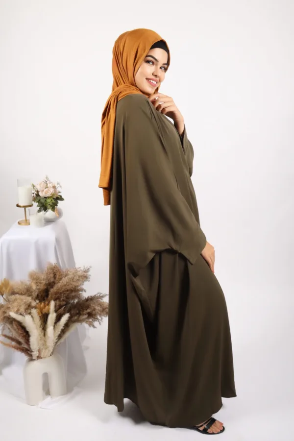 Parisa Kaftan Abaya with Zipper - Olive Green - Image 5