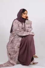 Zephyra Turkish Linen 3-piece Abaya set - Dusty Lilac - Image 7