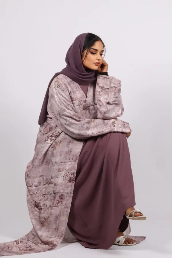 Zephyra Turkish Linen 3-piece Abaya set - Dusty Lilac - Image 7