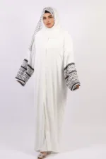 Solidarity Embroidery Keffiyeh Abaya with Matching Hijab - Original White - Image 6