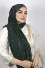 Bottle Green Moon Drop Chiffon Hijab - Image 3