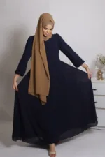 Tanaaz Flared Layered Gown / Abaya - Deep Blue - Image 2