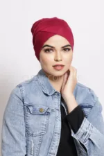 Maroon Red Criss Cross Tube Hijab Cap