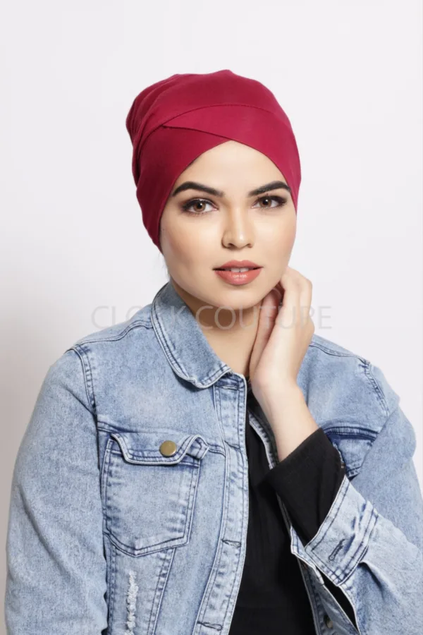 IMG_2175-scaled-1.jpg Maroon Red Criss Cross Tube Hijab Cap - Image 1