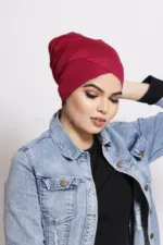 Maroon Red Criss Cross Tube Hijab Cap - Image 2