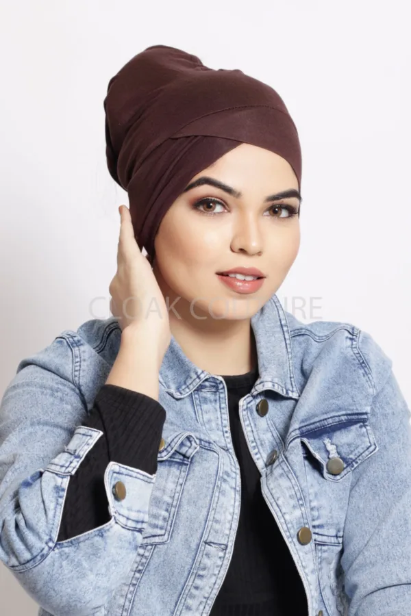 Chocolate Criss Cross Tube Hijab Cap - Image 1