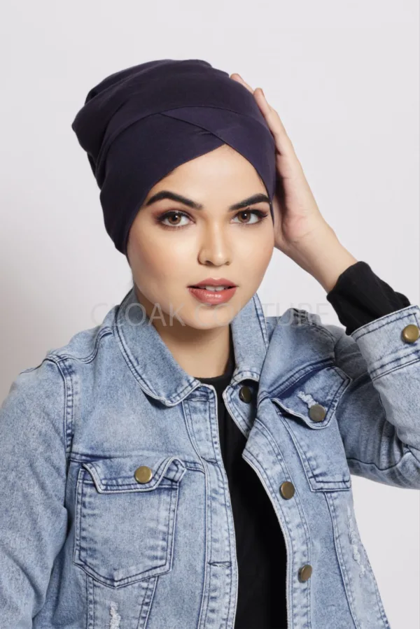 Navy Criss Cross Tube Hijab Cap - Image 2