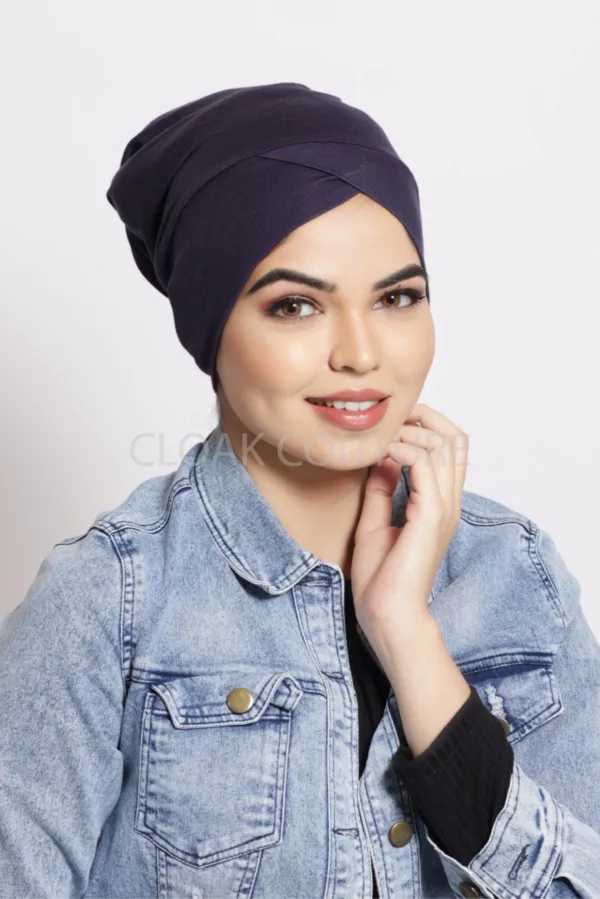 Navy Criss Cross Tube Hijab Cap - Image 1