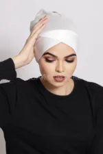 White Criss Cross Tube Hijab Cap - Image 2