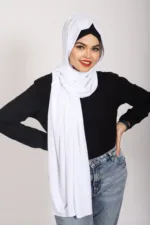White Turkish Pleated Jersey Hijab - Image 2