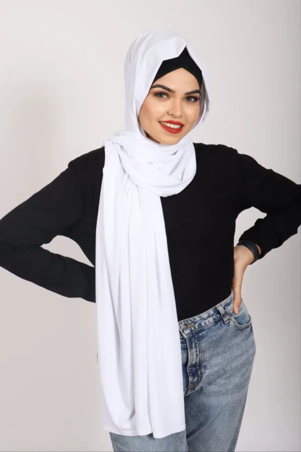 White Turkish Pleated Jersey Hijab - Image 2