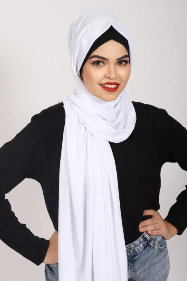 White Turkish Pleated Jersey Hijab - Image 1