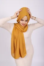 Gold Mustard Cotton Pleated Hijab - Image 2