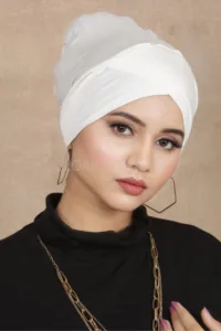 Cream White Criss Cross Tube Hijab Cap