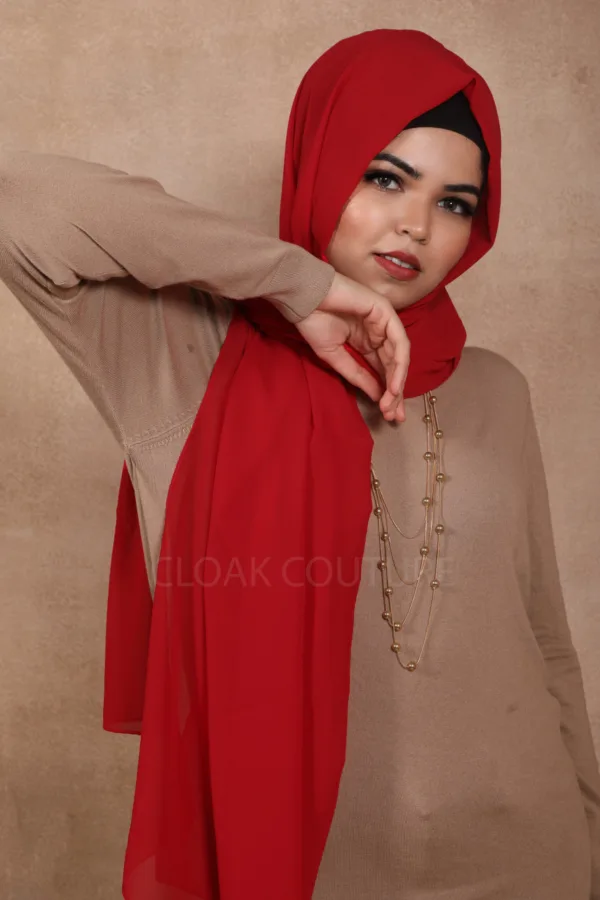 Cherry Red Premium Chiffon Hijab - Image 2