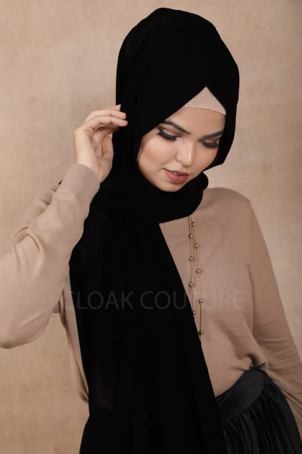 Jet Black Premium Chiffon Hijab - Image 3