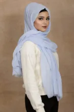 Sky Blue Crinkled Cotton Hijab - Image 2