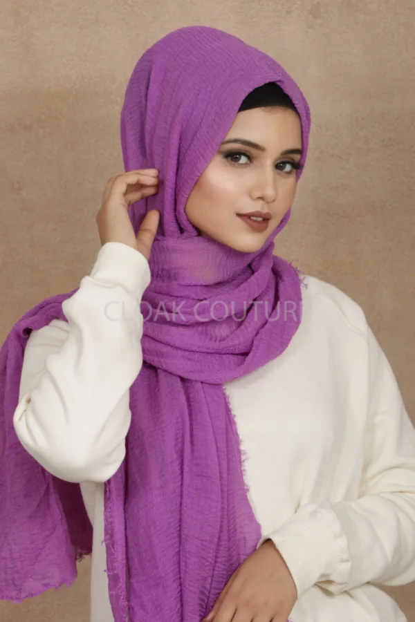 Purple Crinkled Cotton Hijab - Image 1