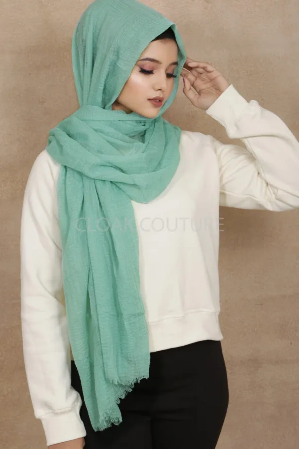 Sea Foam Crinkled Cotton Hijab - Image 1