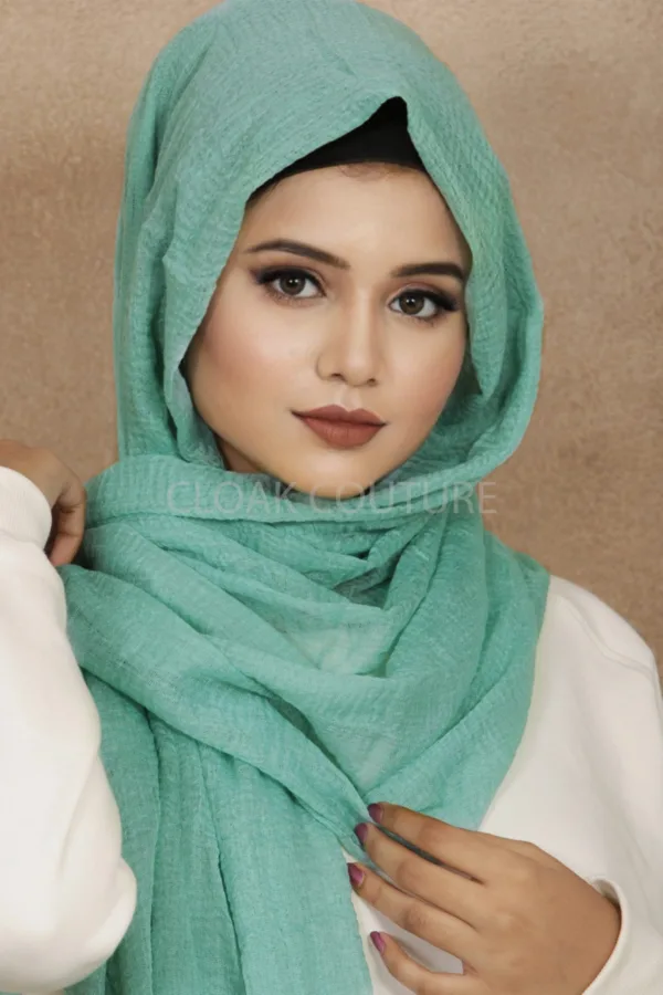 Sea Foam Crinkled Cotton Hijab - Image 3