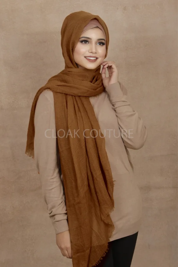 Caramel Crinkled Cotton Hijab - Image 2