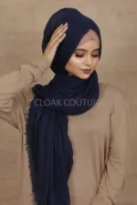 Navy Blue Crinkled Cotton Hijab - Image 2