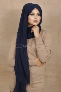 Navy Blue Crinkled Cotton Hijab