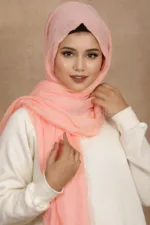 Candy Pink Crinkled Cotton Hijab - Image 2