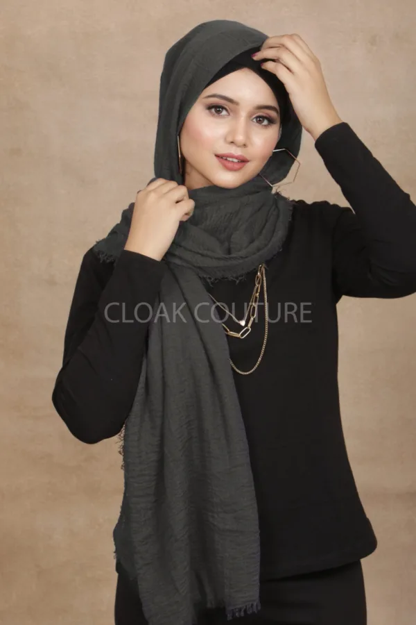 Slate Crinkled Cotton Hijab - Image 1