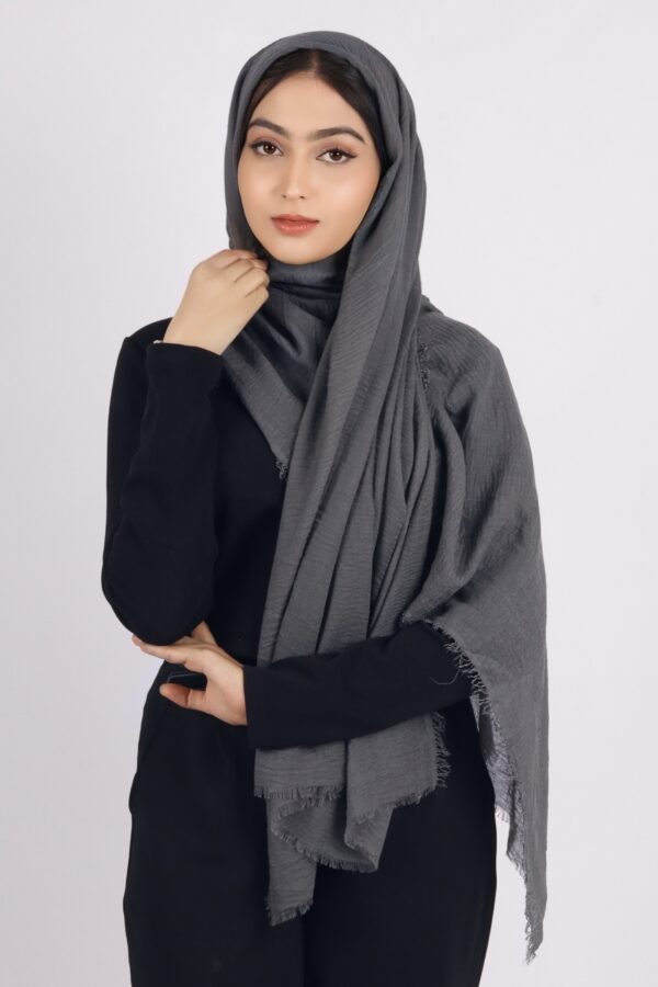 Shadow Grey Premium Crinkled Cotton Hijab - Image 3