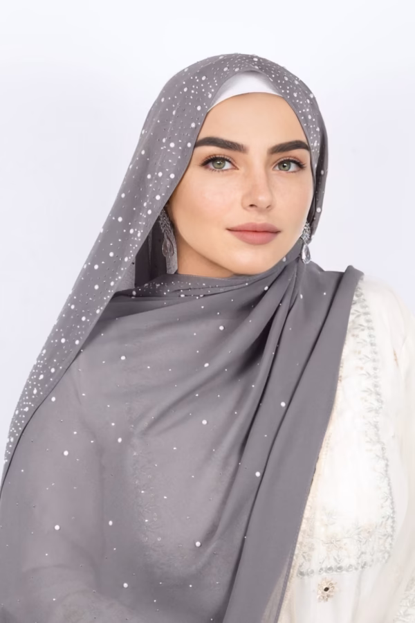 Grey Moon Drop Chiffon Hijab - Image 2