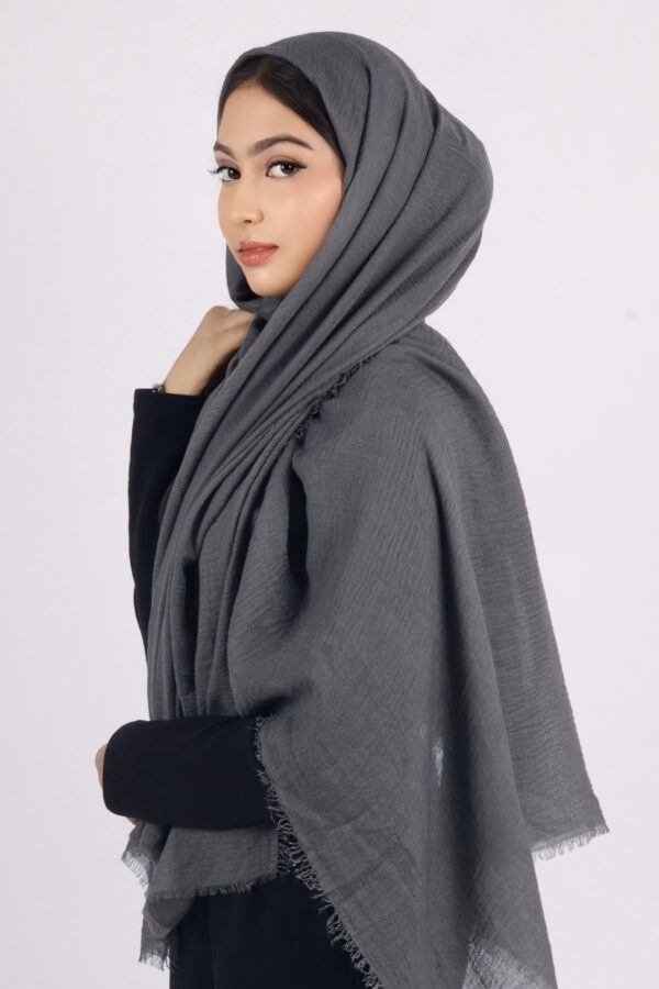 Shadow Grey Premium Crinkled Cotton Hijab - Image 2