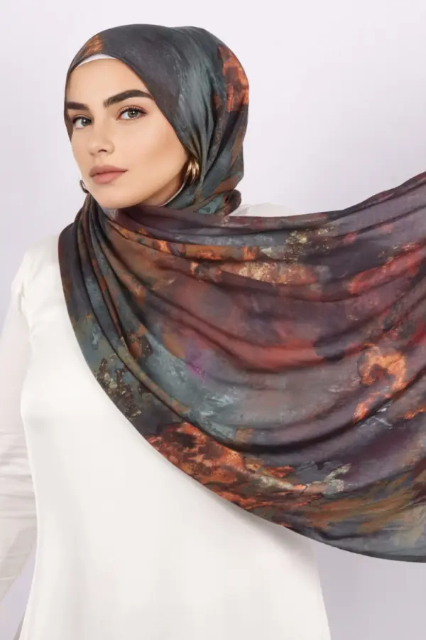 Copper Mystery Printed Modal Hijab - Image 4