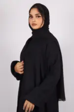 Miraj Crinkled Cotton Jazz Lapel Abaya with Inner - Black - Image 2