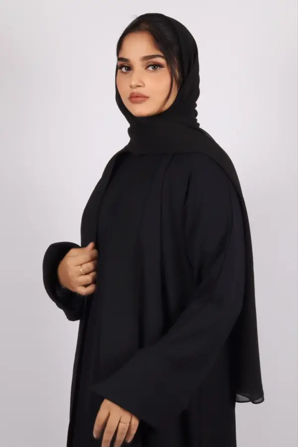 Miraj Crinkled Cotton Jazz Lapel Abaya with Inner - Black - Image 2