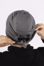 Slate Grey Comfort Fit Tie Back Hijab Cap - Image 2