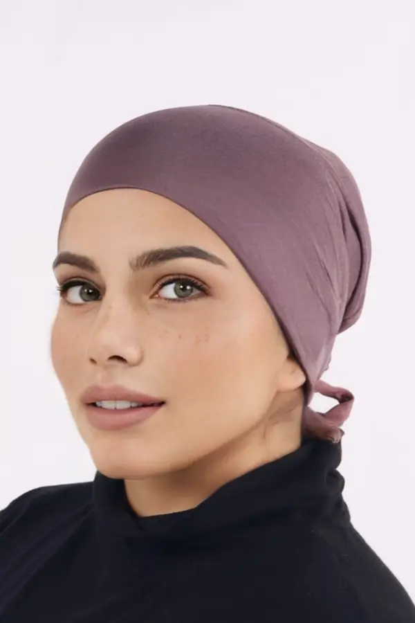 359E96D7-07D2-4889-9D3A-7E4F3C190DBC Mauve Comfort Fit Tie Back Hijab Cap - Image 1
