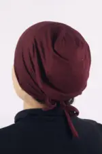 Maroon Comfort Fit Tie Back Hijab Cap - Image 2