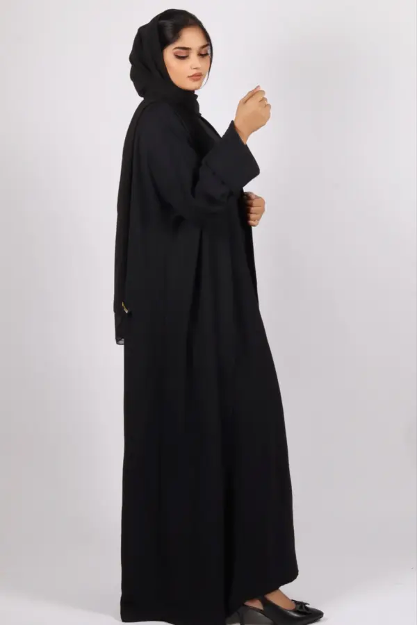 Miraj Crinkled Cotton Jazz Lapel Abaya with Inner - Black - Image 3