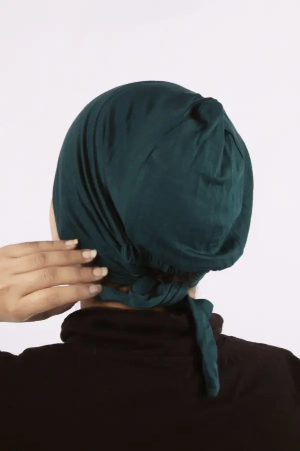 Bottle Green Comfort Fit Tie Back Hijab Cap - Image 2