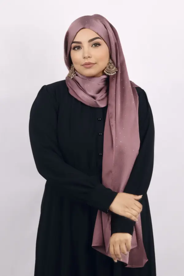 Dusty Rose Rhinestone Silk Hijab - Image 2
