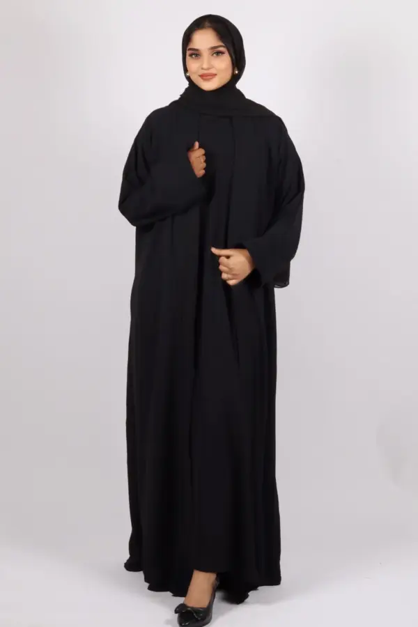 Miraj Crinkled Cotton Jazz Lapel Abaya with Inner - Black - Image 4