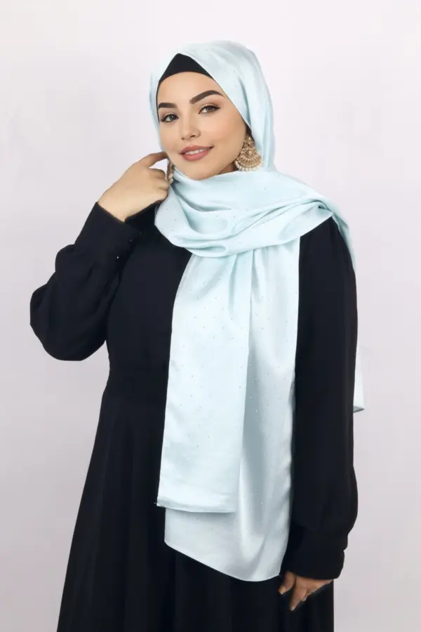 Tiffany Blue Rhinestone Silk Hijab - Image 2